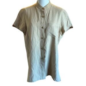 Josephine Chaus silk linen button up shirt blouse classic size 10